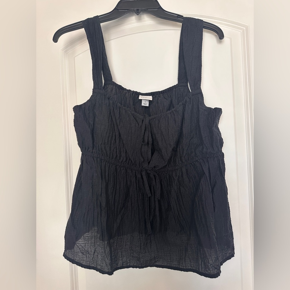 a new day Black Crinkle Tie-Front Tank with Wide Straps